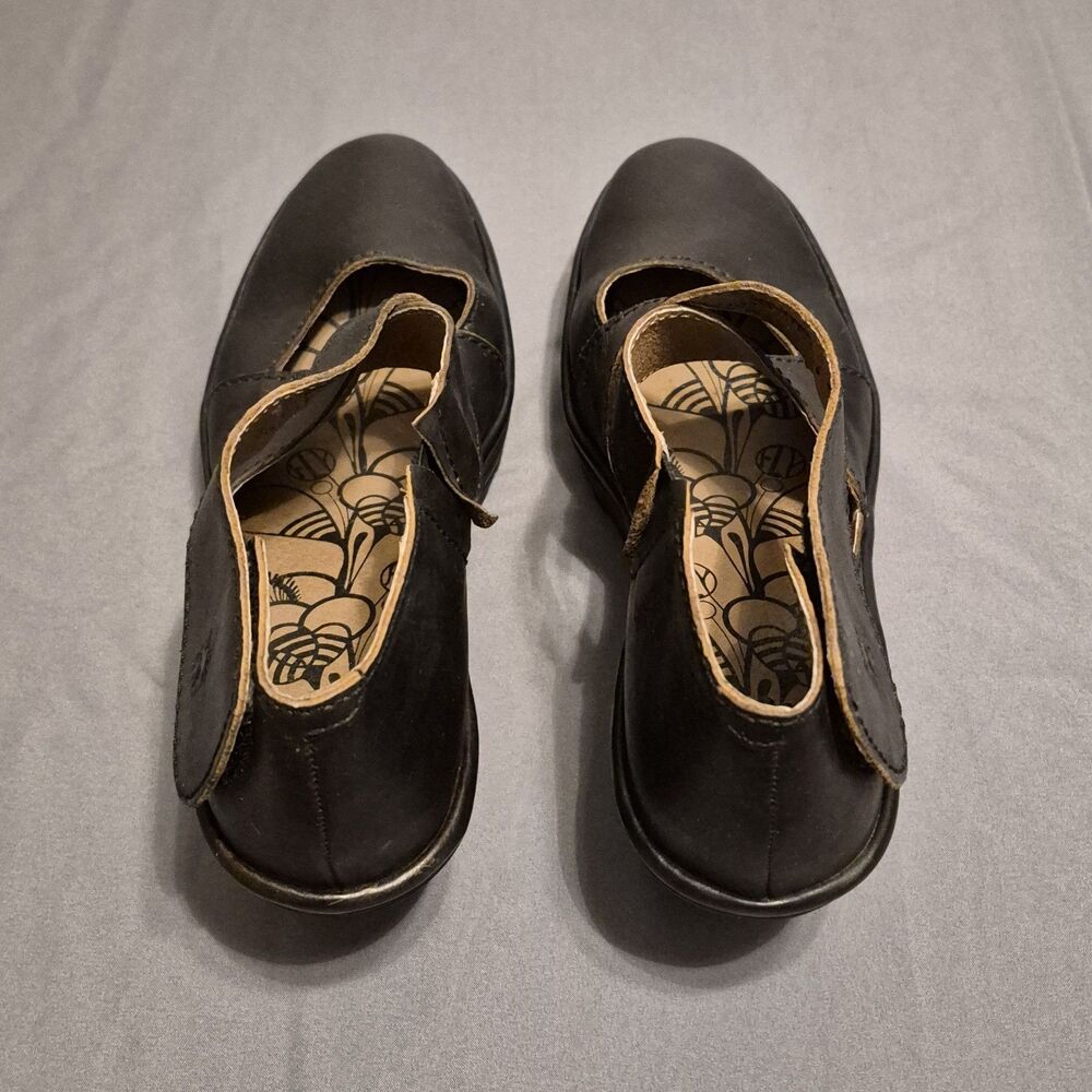 Fly London Yogo Wedges Women Size EU 40 US 9 Black Leather Cross Strap Mary Jane - Picture 4 of 6
